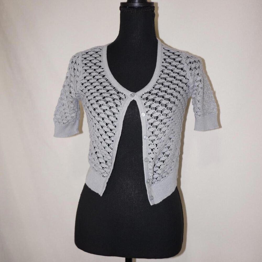 Epic Threads Light Gray Open Knit Short Sleeve Cardigan